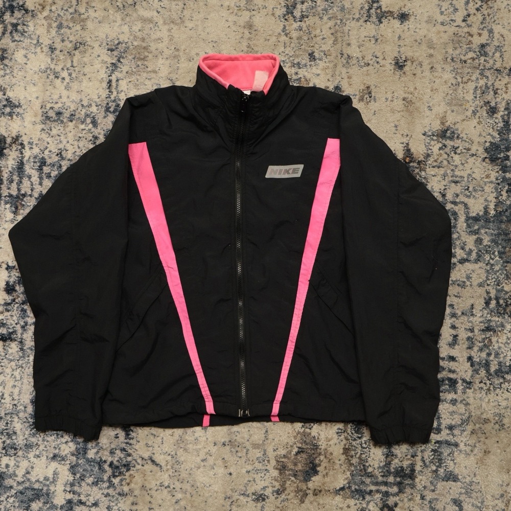 Vintage Nike Windbreaker Warm Up Jacket Pink V- Shape Womens Small 80s White Tag